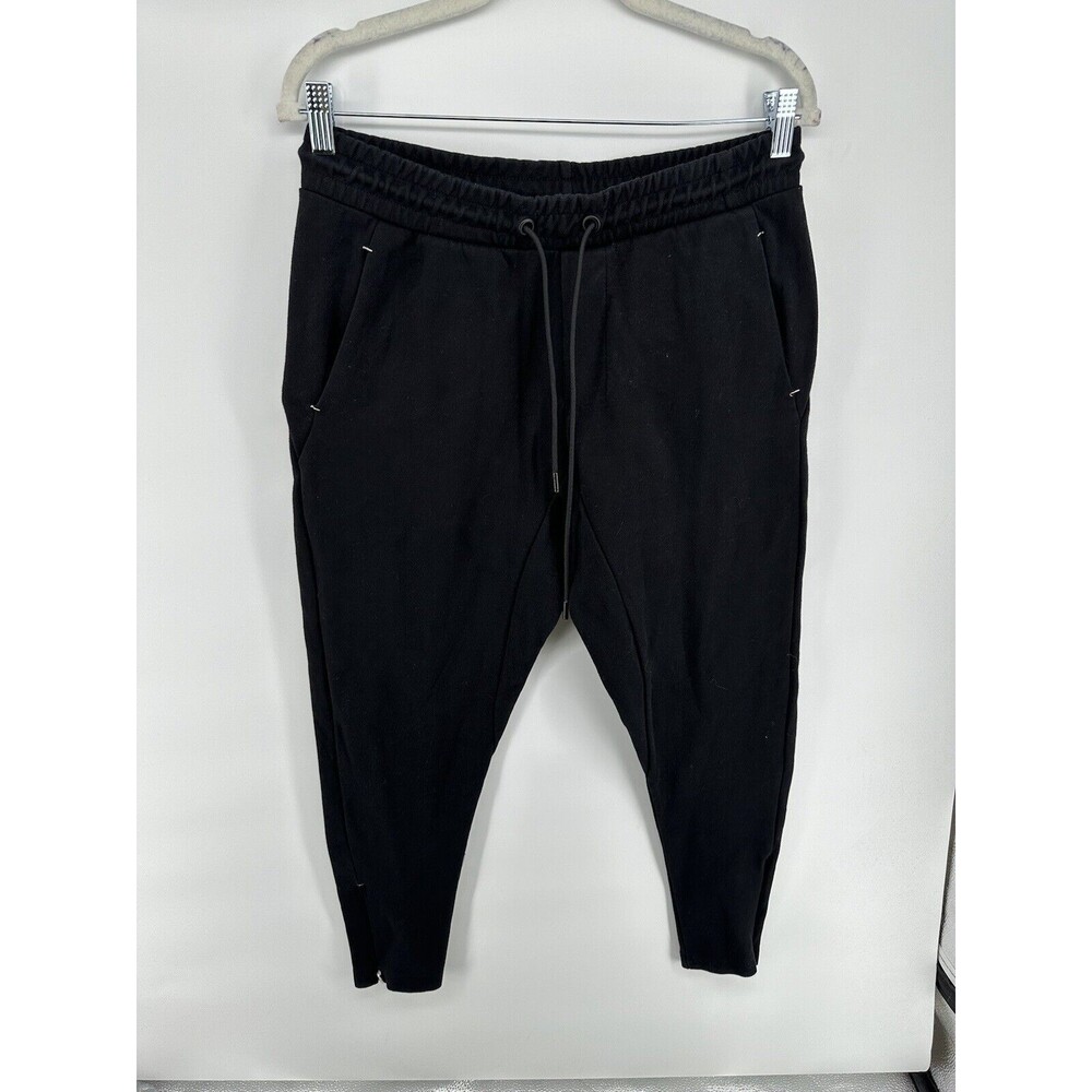 Zara Pants Womens Size L Zip Ankle Black Sweatpants Pockets #P